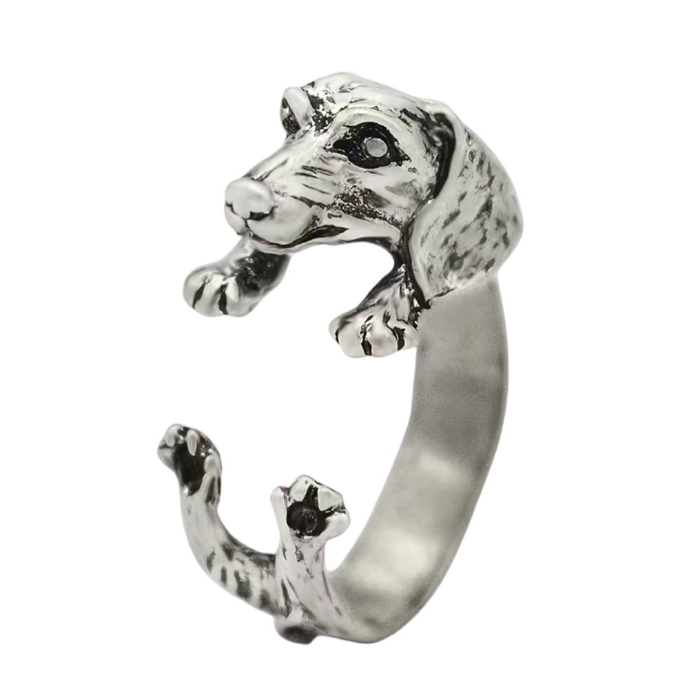 Antique Silver Dachshund Wrap Style Unisex Ring - Picture 3 of 8
